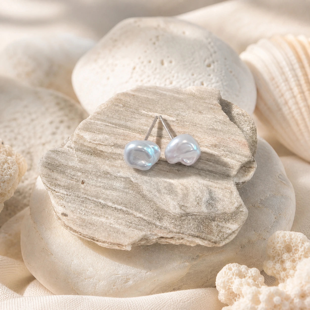 Blue Baroque Pearl Stud Earrings in Silver | Luckora