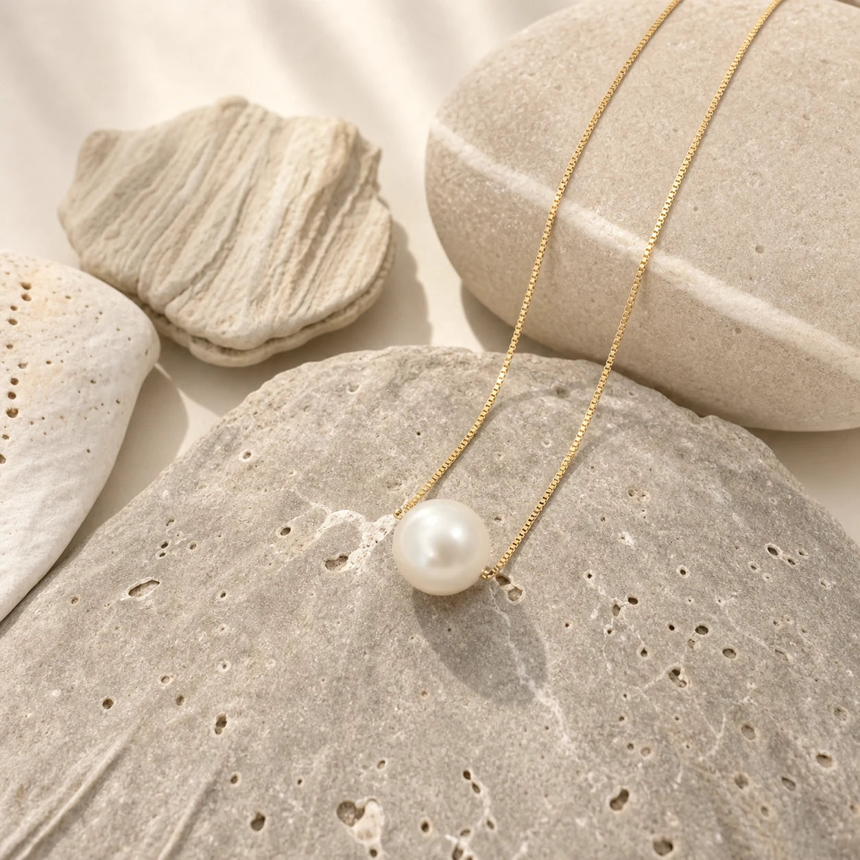 Freshwater pearl necklace 8.5mm in gold styled product image