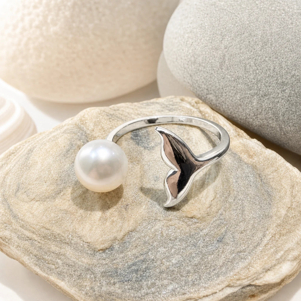 Mermaid pearl ring in silver styled product image