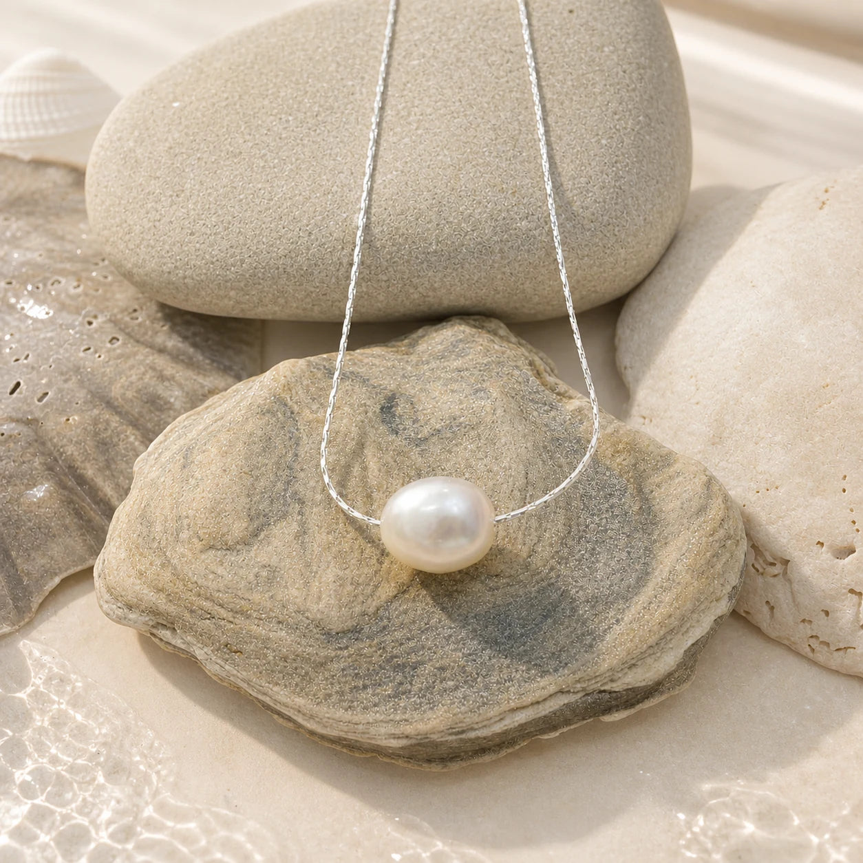 Baroque pearl necklace in silver styled product image