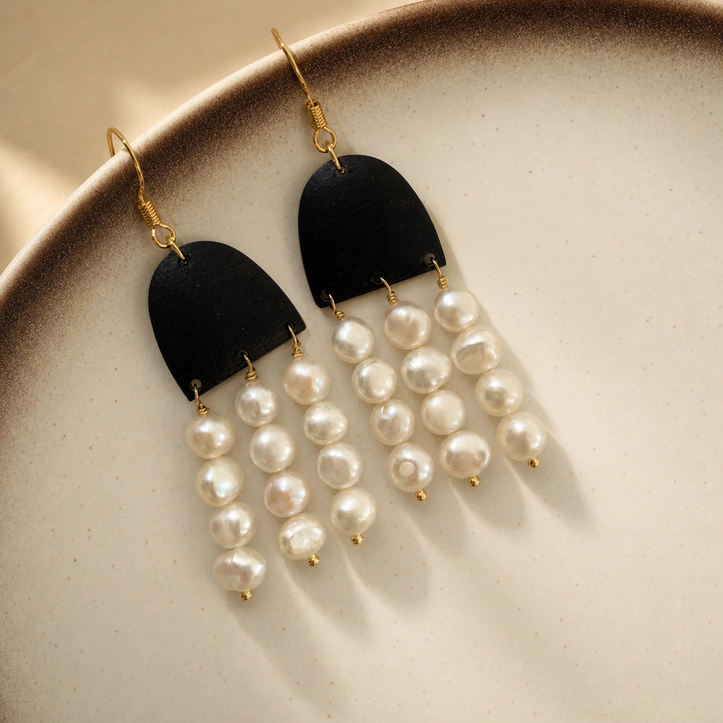 Vintage bohemian pearl tassel drop earrings product detail