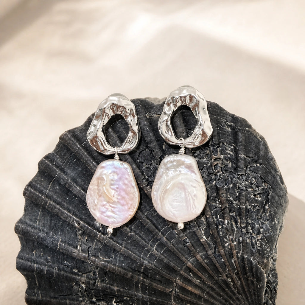 Baroque freshwater pearl drop earrings silver-tone product detail
