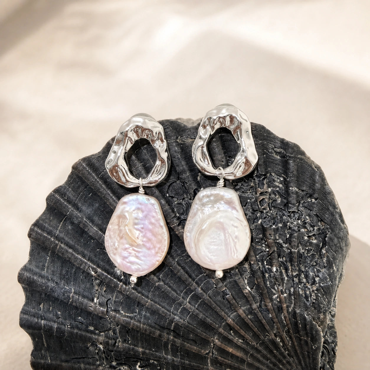 Baroque freshwater pearl drop earrings silver-tone product detail