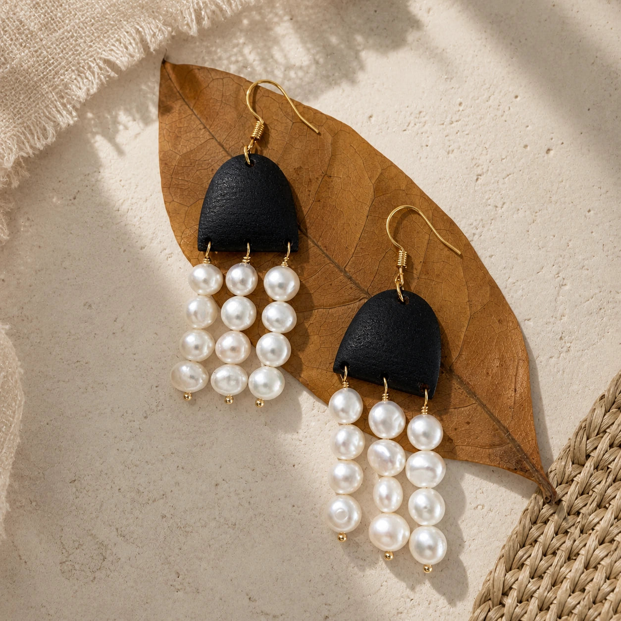 Vintage bohemian pearl tassel drop earrings alternate view