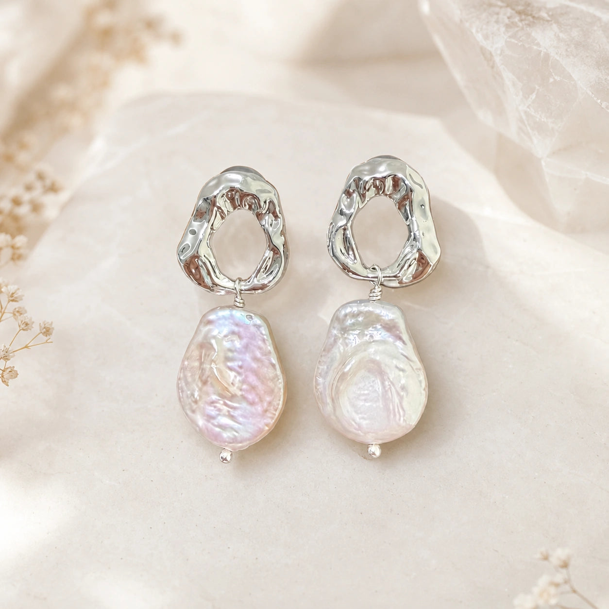 Baroque freshwater pearl drop earrings silver-tone alternate view