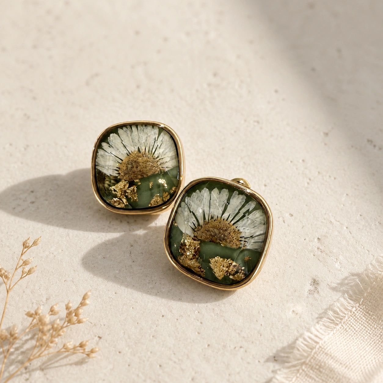 White daisy stud earrings alternate product view