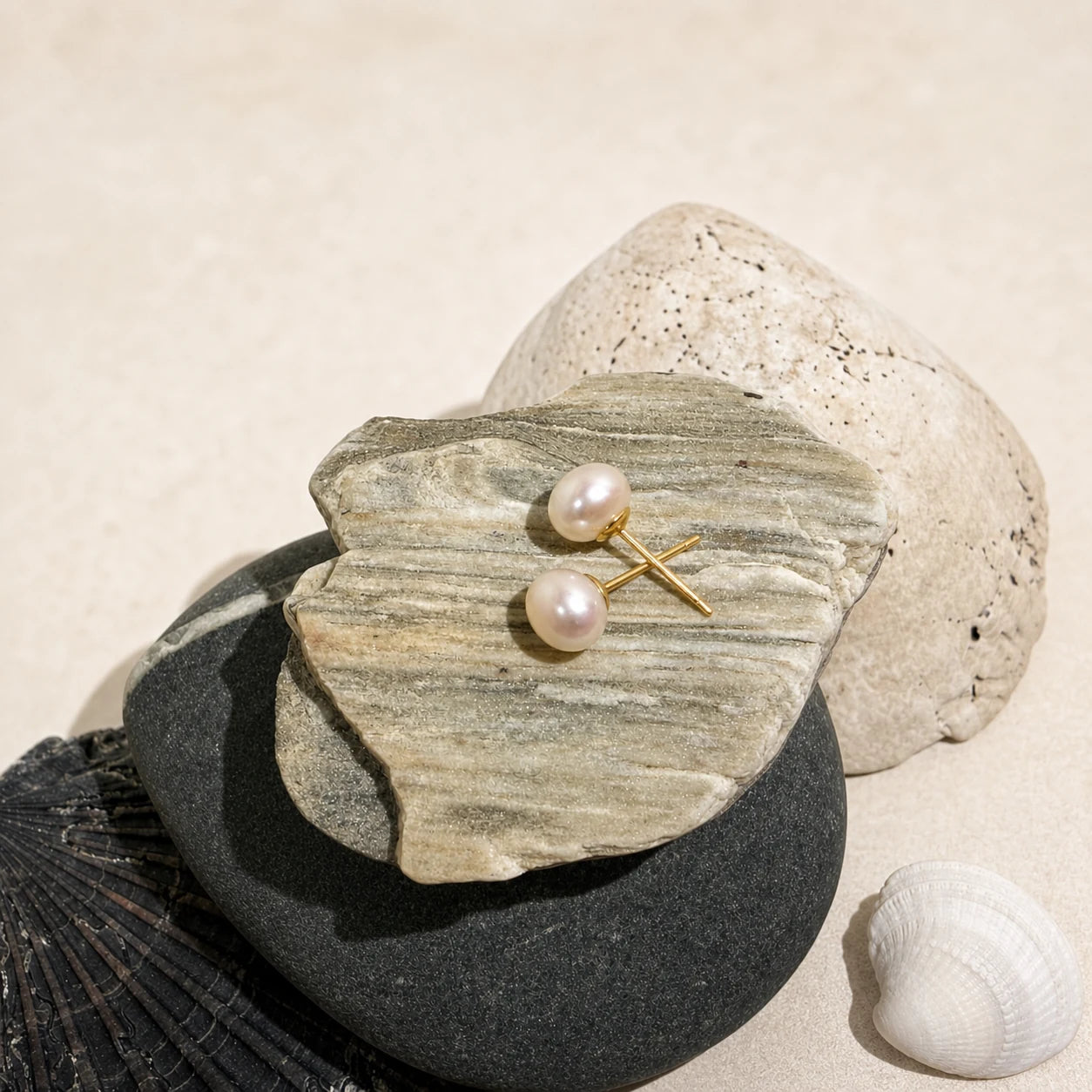 Close-up of freshwater pearl earrings 7-8mm in 925 sterling silver.