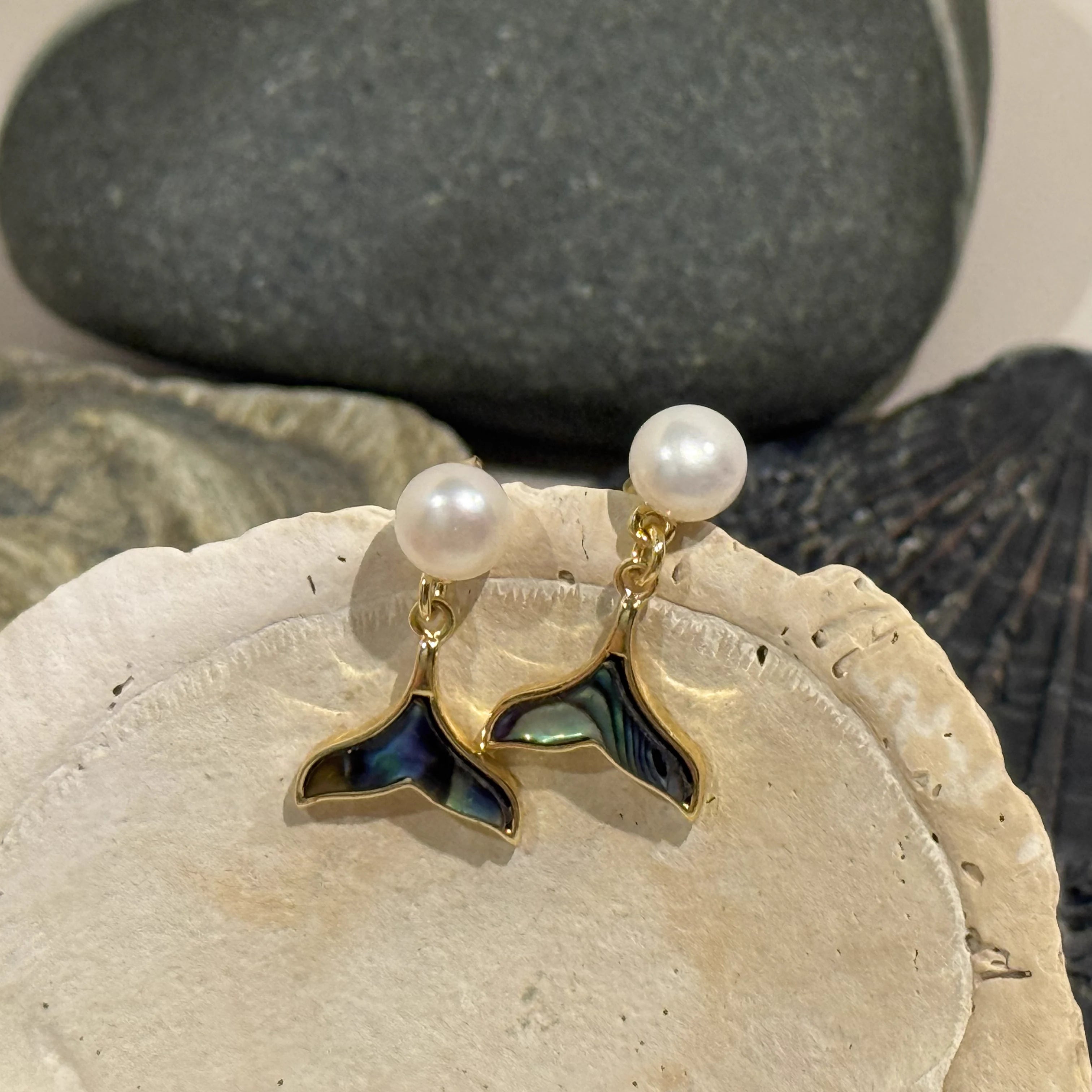 Freshwater Pearl Earrings in Gold-plated brass with 925 sterling silver posts displayed in a product styling scene.