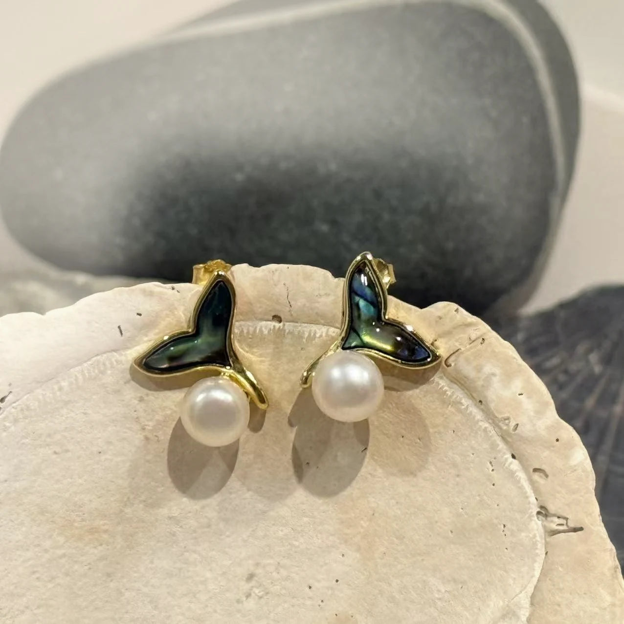 Freshwater Pearl Earrings in Gold-plated brass with 925 sterling silver posts displayed in a product styling scene.