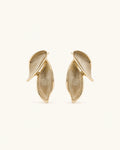 Leaf accent earrings in gold white background product image