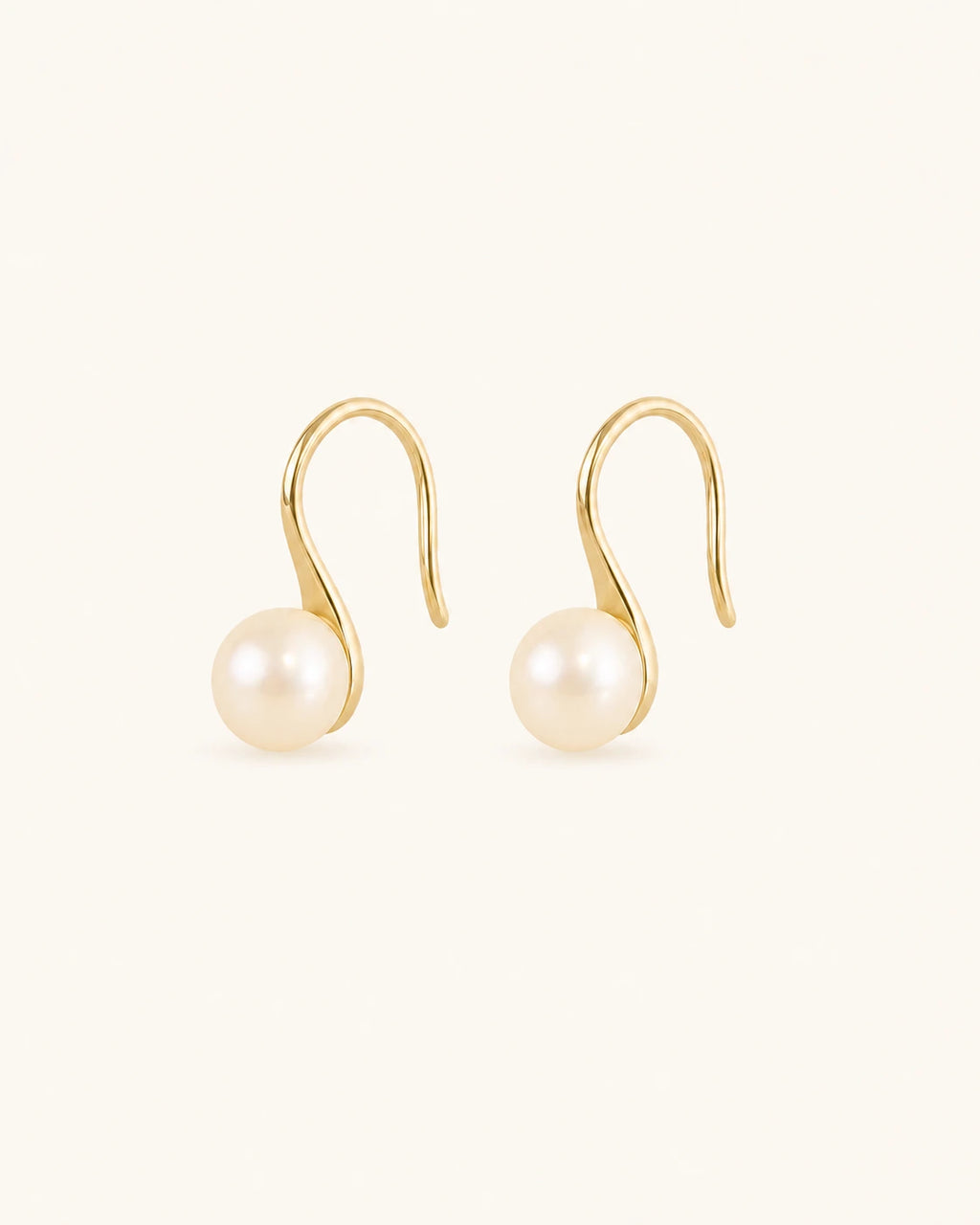 Freshwater pearl hook earrings 8mm in gold white background main image