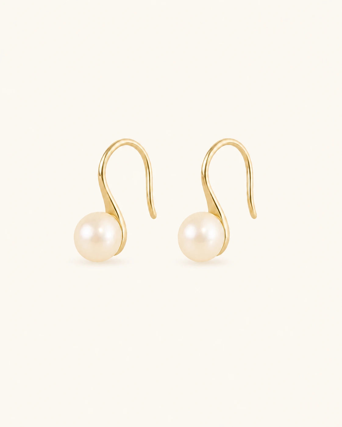 Freshwater pearl hook earrings 8mm in gold white background main image