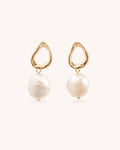 Baroque freshwater pearl drop earrings gold-tone white background main image