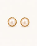 Wrapped pearl stud earrings in gold white background main image