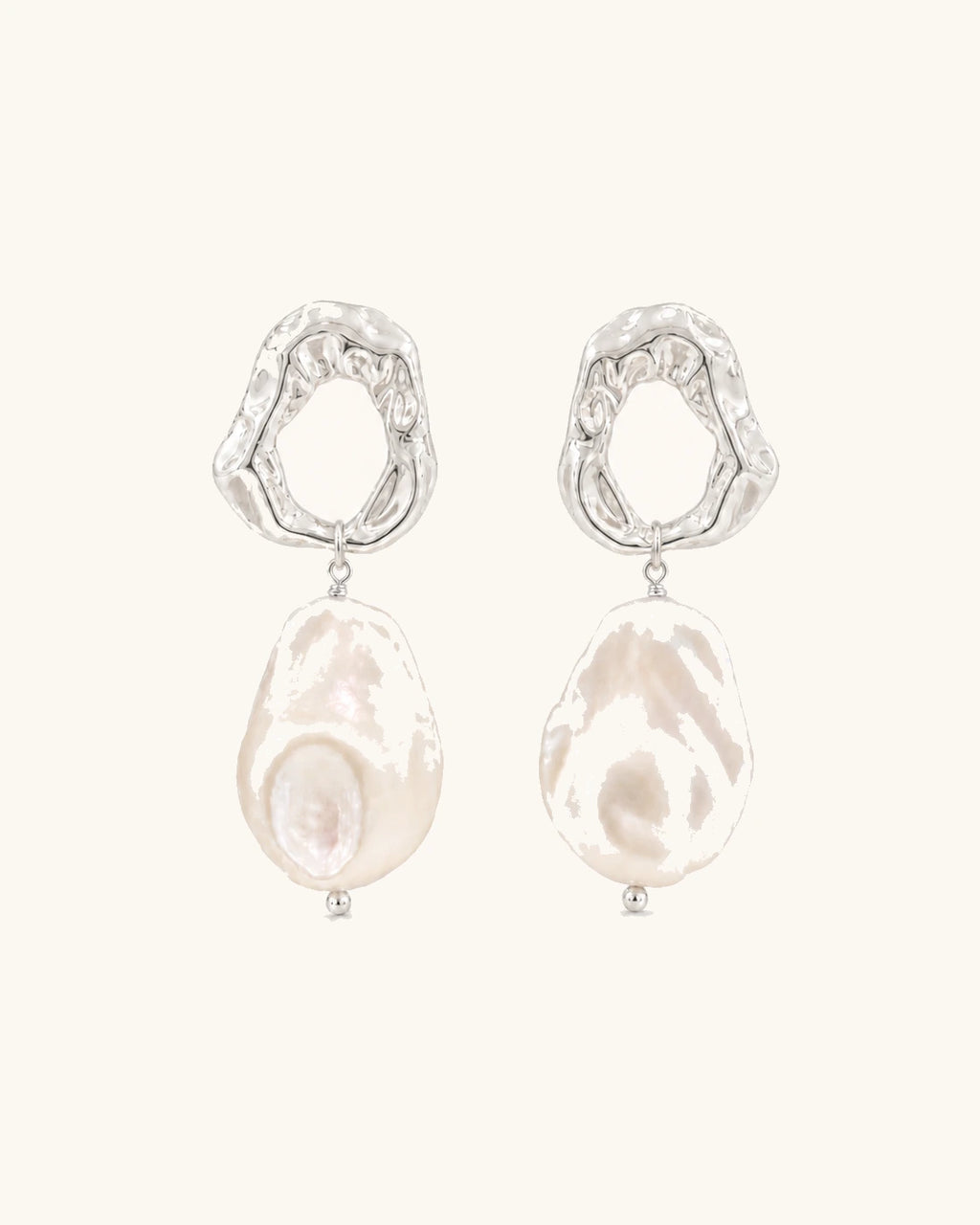 Baroque freshwater pearl drop earrings silver-tone white background main image