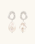 Baroque freshwater pearl drop earrings silver-tone white background main image