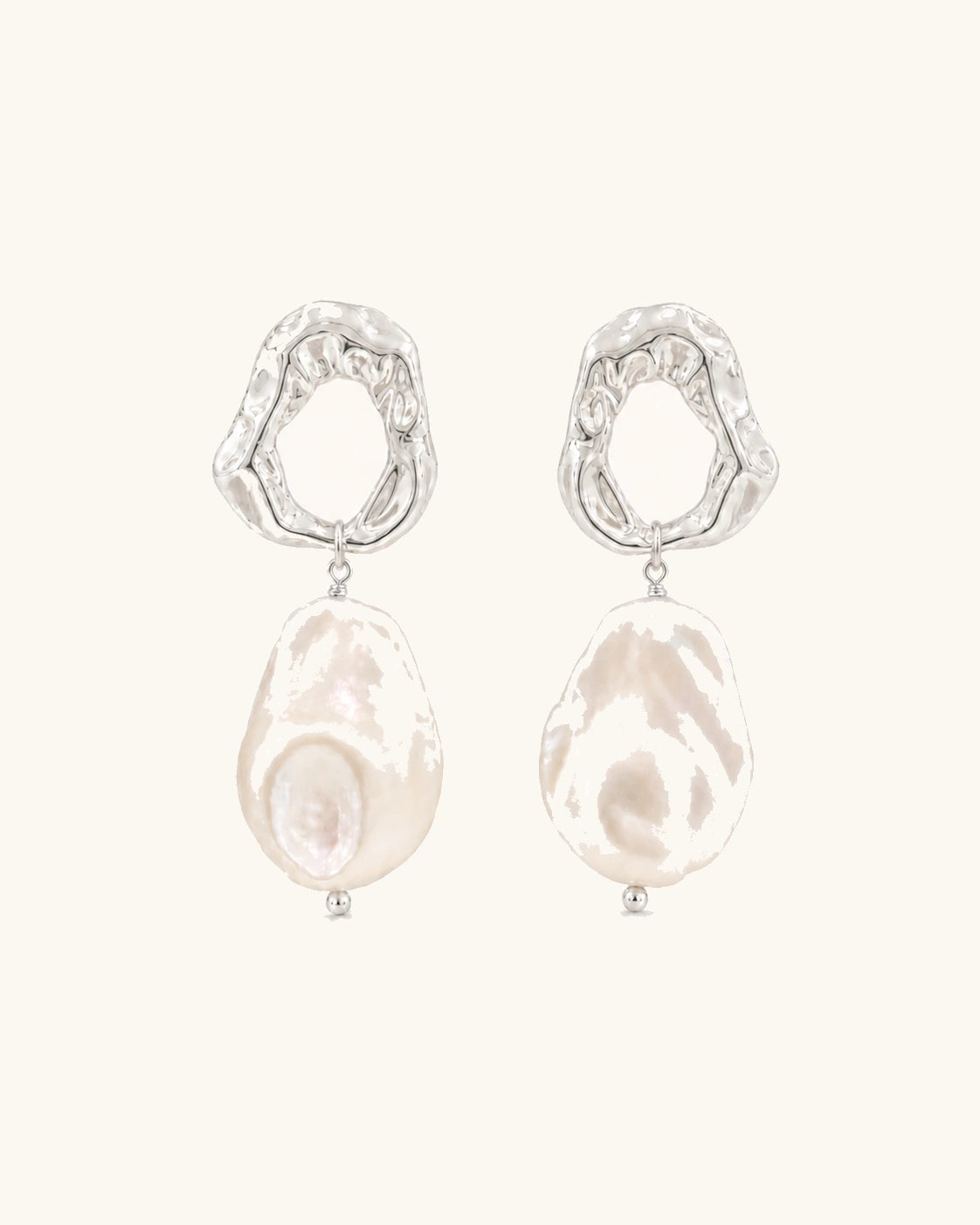 Baroque freshwater pearl drop earrings silver-tone white background main image