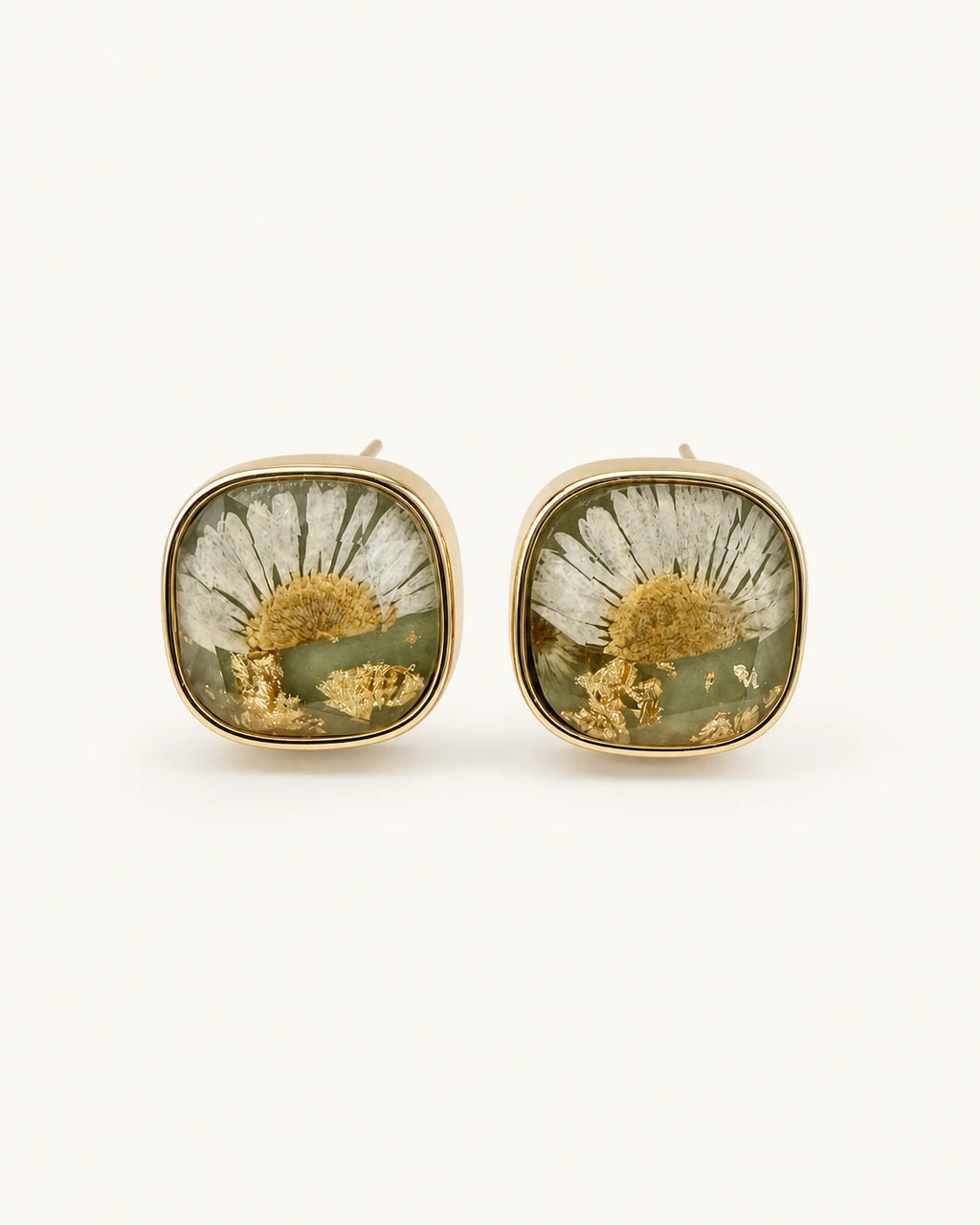 White daisy stud earrings white background main image