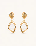 Square mother-of-pearl drop earrings in gold white background main image