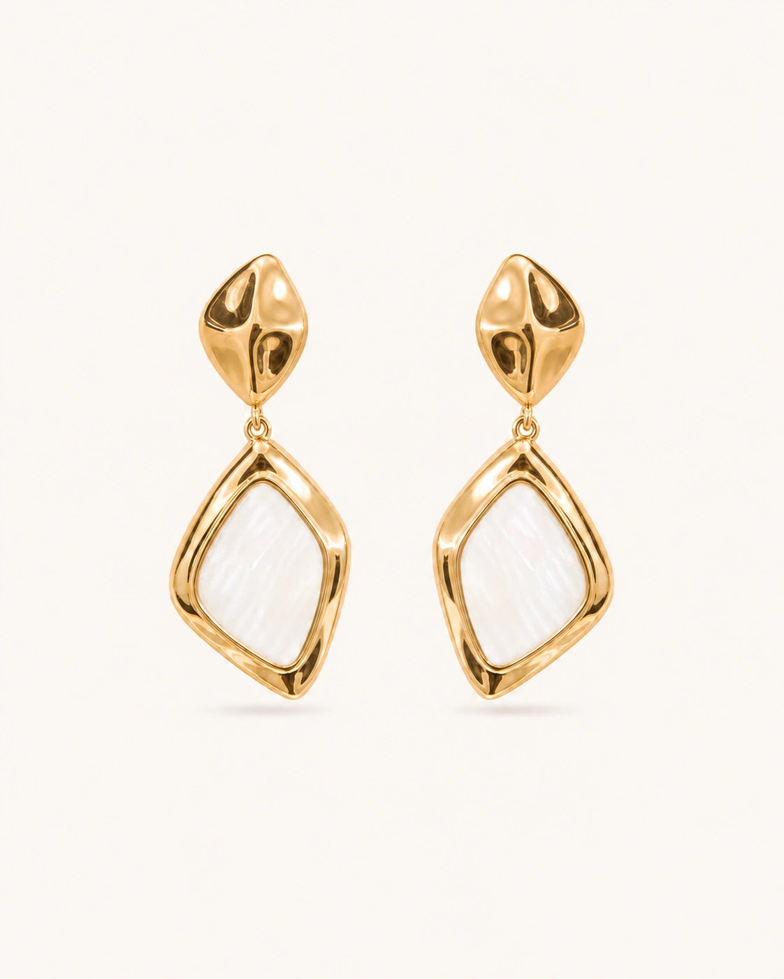 Square mother-of-pearl drop earrings in gold white background main image