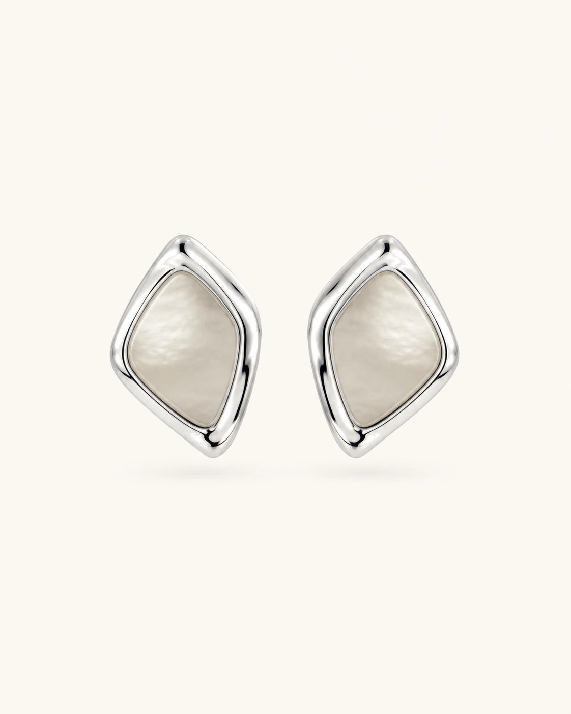 Square mother-of-pearl earrings in silver white background main image