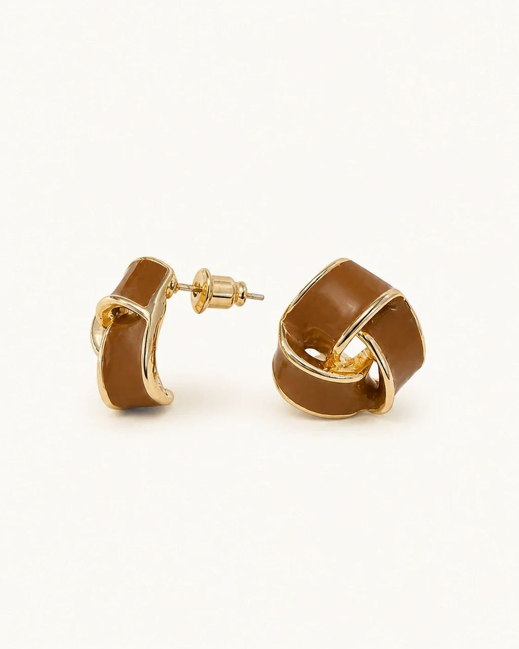 Brown geometric stud earrings white background product image