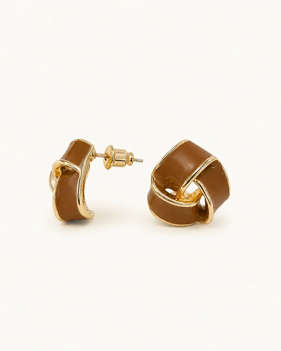 Brown geometric stud earrings white background product image