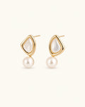 Triangle pearl stud earrings white background product image