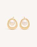 Pearl circle stud earrings in gold white background product image