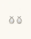 Pearl circle stud earrings in silver white background product image