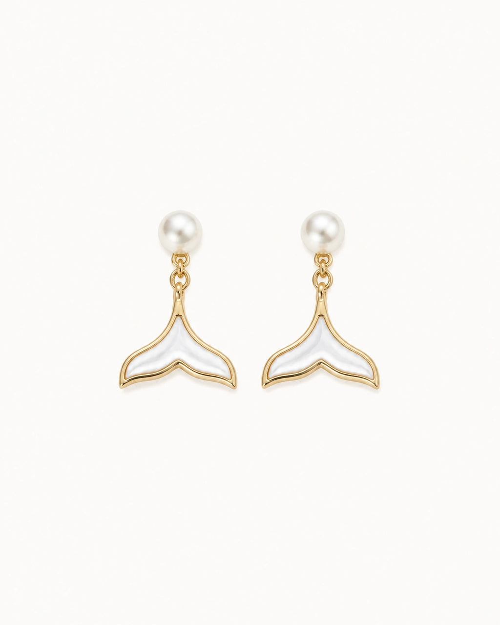 Light mermaid pearl drop earrings white background product image