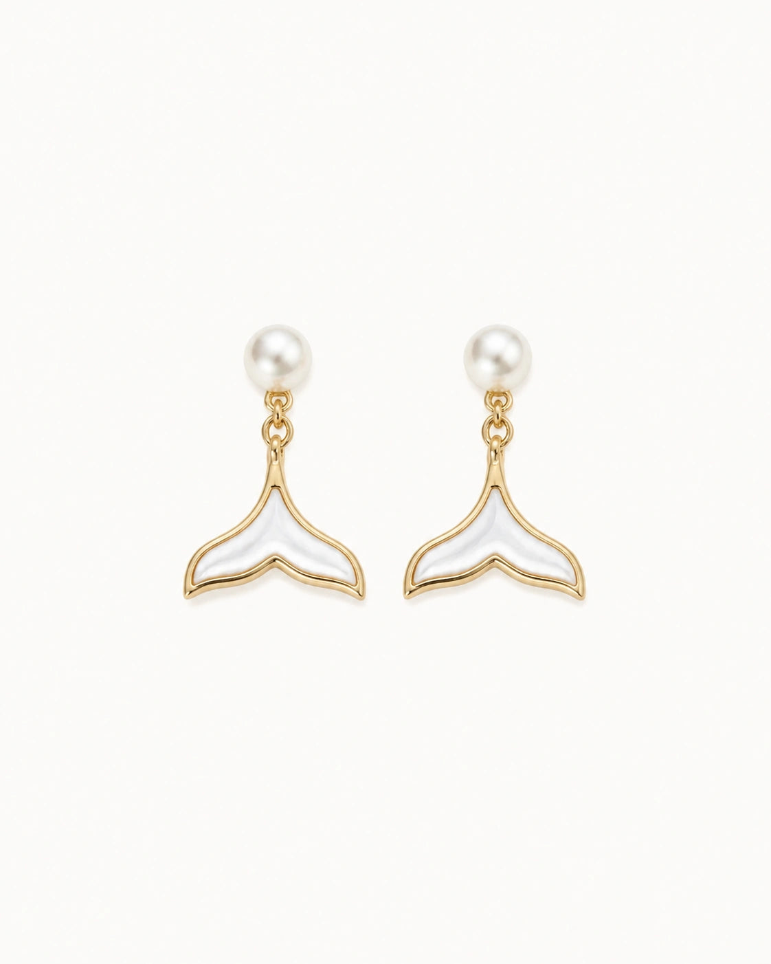 Light mermaid pearl drop earrings white background product image