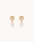 Vintage mother-of-pearl pearl drop earrings in gold white background product image