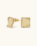 Butter yellow square stud earrings in gold on clean white background