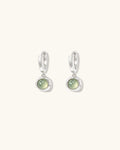 Green cat's eye drop earrings in silver white background product image